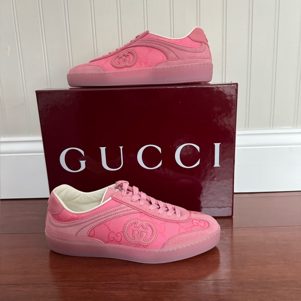 Gucci G74 Interlocking GG Logo  Suede Trainers Sneakers Pink Various Sizes